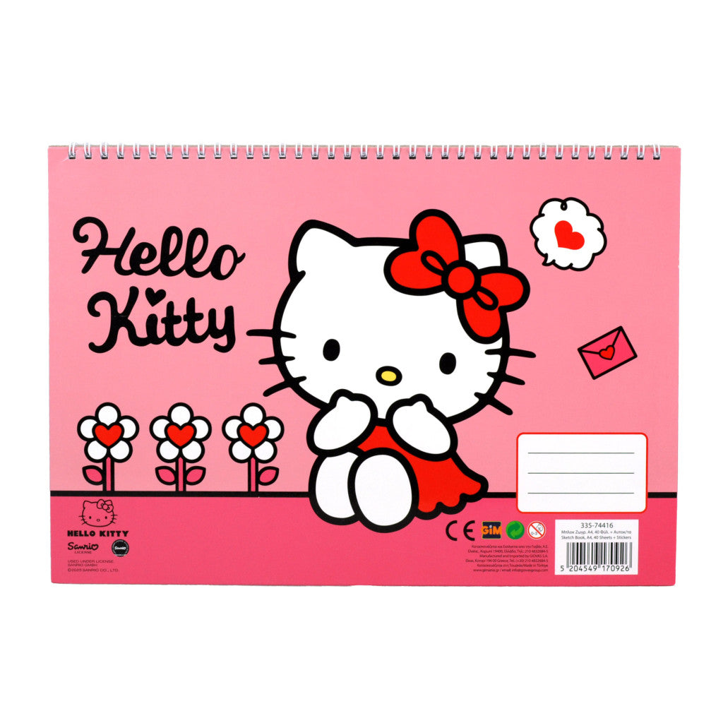 Hello Kitty Sweetheart A/4 spirālveida skicēšanas burtnīca ar 40 lapām un uzlīmēm