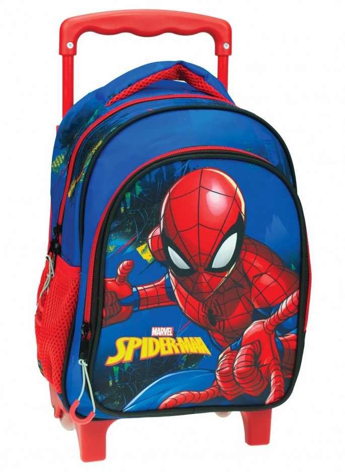 Zirnekļcilvēka zila riteņsoma pirmsskolas vecuma bērniem, soma 30 cm