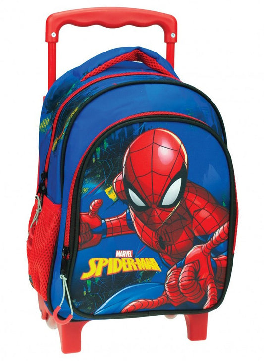 Zirnekļcilvēka zila riteņsoma pirmsskolas vecuma bērniem, soma 30 cm