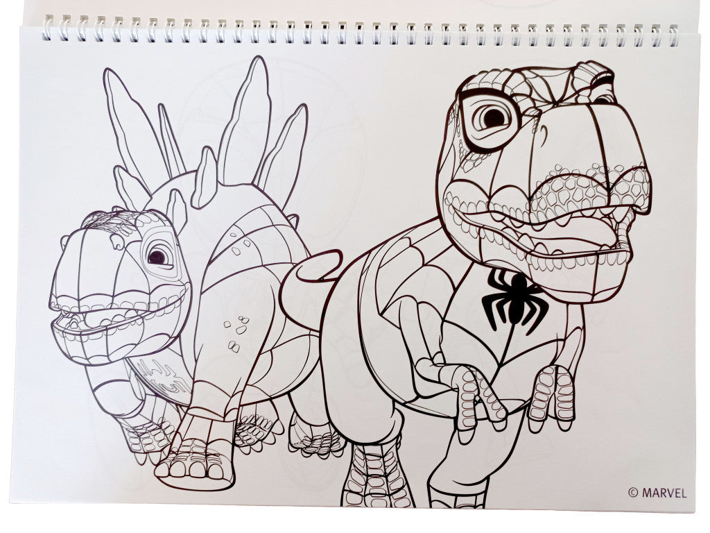 Zirnekļcilvēka un Dino-Tīkla spirālveida A/4 skicēšanas burtnīca ar 40 lapām un uzlīmēm