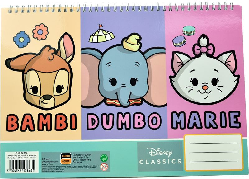 Disney Animals klasiskā A/4 spirālveida skicēšanas burtnīca ar 40 lapām un uzlīmēm