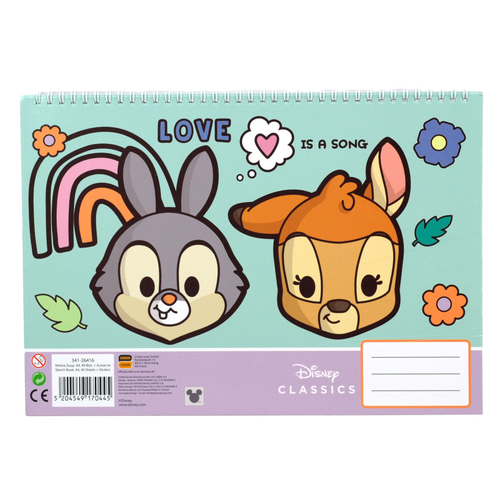 Disney Animals Love A/4 spirālveida skicēšanas burtnīca ar 40 lapām un uzlīmēm