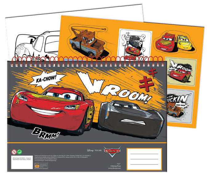 Disney Cars Vroom A/4 spirālveida skicēšanas burtnīca ar 40 lappusēm un uzlīmēm