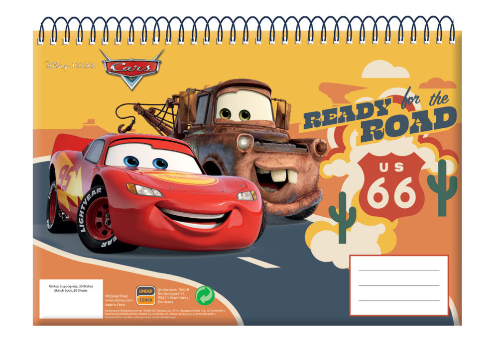 Disney Cars Road A/4 spirālveida skicēšanas burtnīca, 30 lapas