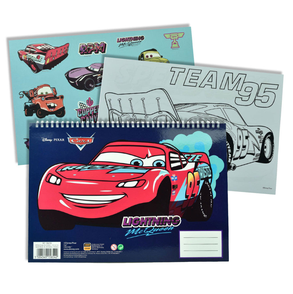 Disney Cars Lightning A/4 spirālveida skicēšanas burtnīca ar 40 lappusēm un uzlīmēm