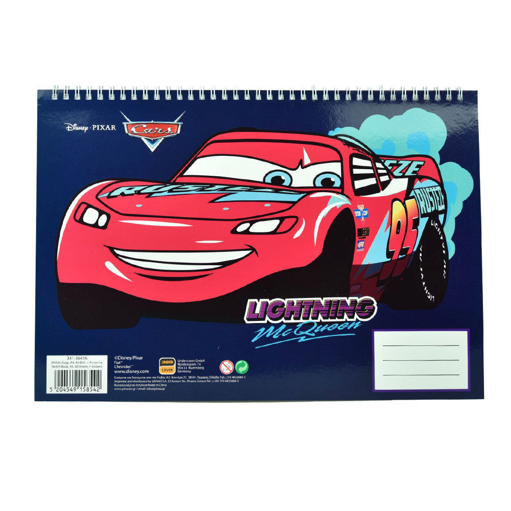 Disney Cars Lightning A/4 spirālveida skicēšanas burtnīca ar 40 lappusēm un uzlīmēm