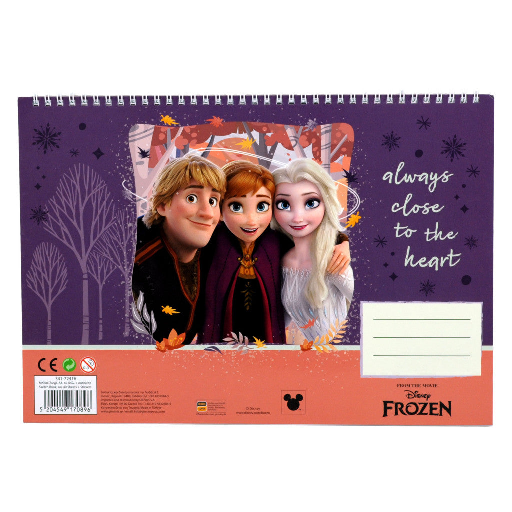 Disney Frozen Heart A/4 spirālveida skicēšanas burtnīca ar 40 lappusēm un uzlīmēm