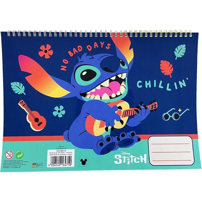 Disney Lilo un Stitch Chillin' A/4 spirālveida skicēšanas burtnīca, 40 lapas ar uzlīmēm