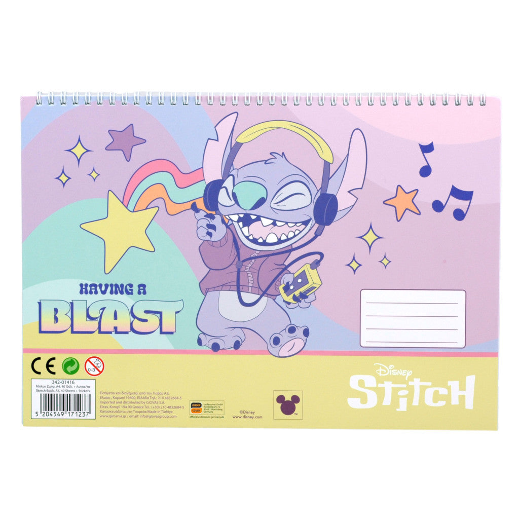 Disney Lilo un Stitch Blast A/4 spirālveida skicēšanas burtnīca ar uzlīmēm, 40 lappuses