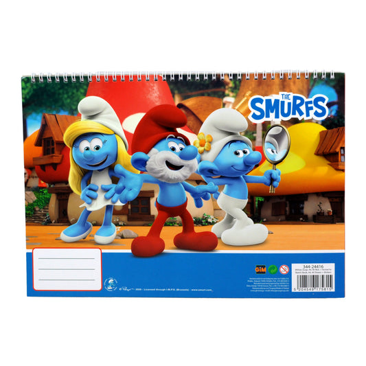 Smurfu ciemata A/4 spirālveida skicēšanas burtnīca ar 40 lapām un uzlīmēm