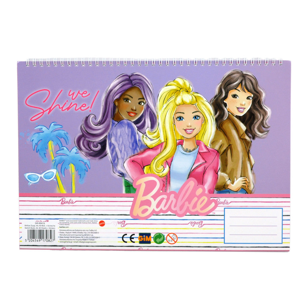 Barbie Paints A/4 spirālveida skicēšanas burtnīca ar 40 lappusēm un uzlīmēm