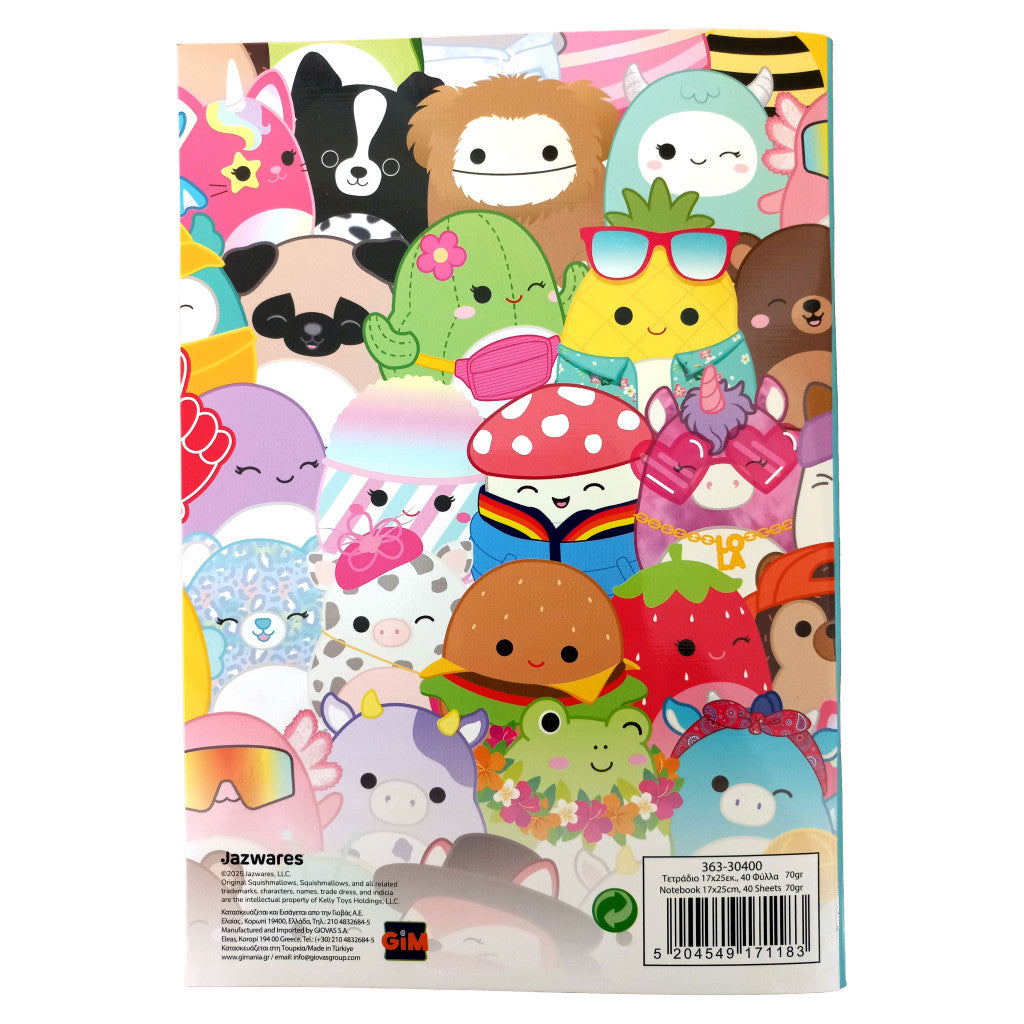 Squishmallows Feelin' B/5 līniju piezīmju grāmatiņa, 40 lapas