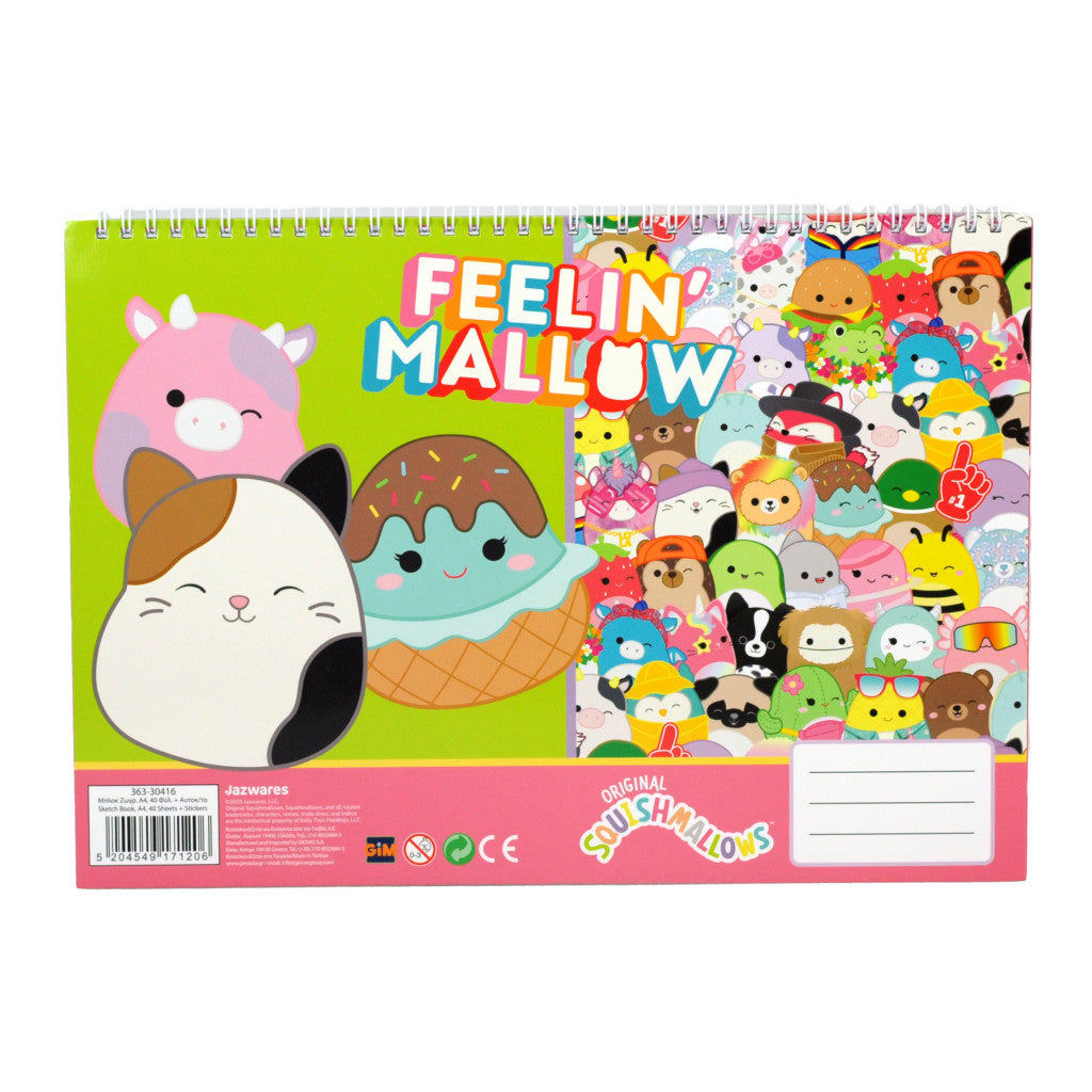 Squishmallows Feelin' A/4 spirālveida skicēšanas burtnīca ar 40 lapām un uzlīmi