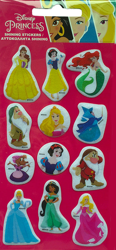 Disney princeses rozā Disney princeses mirdzošu, pūkainu putu uzlīmju komplekts