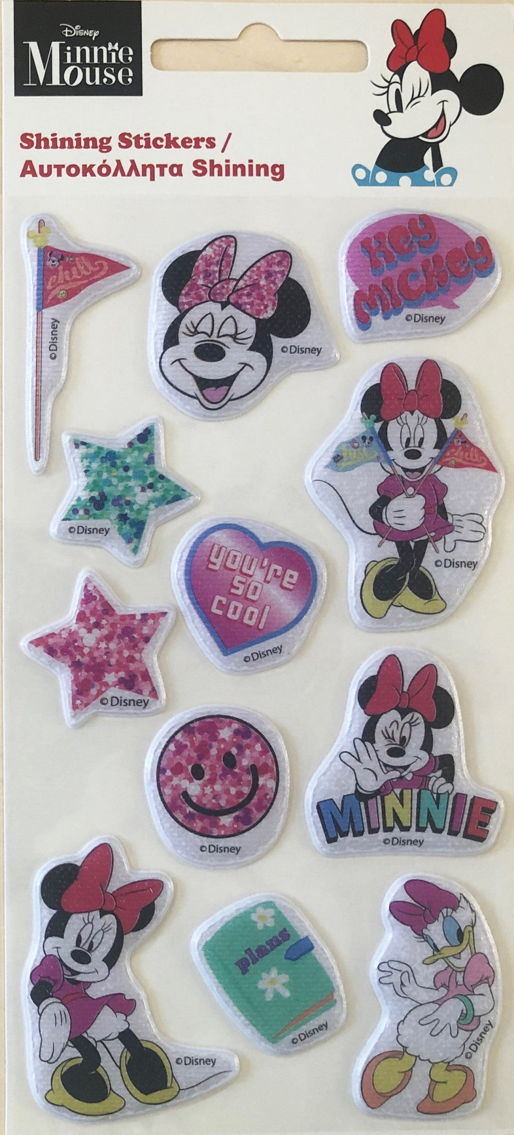 Disney Minnie Smiles dzirkstošo, pūkaino putuplasta uzlīmju komplekts