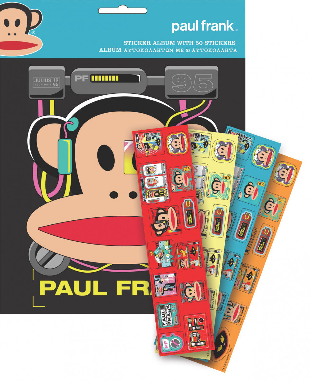 Pola Frenka pērtiķu uzlīmju albums ar 50 uzlīmēm