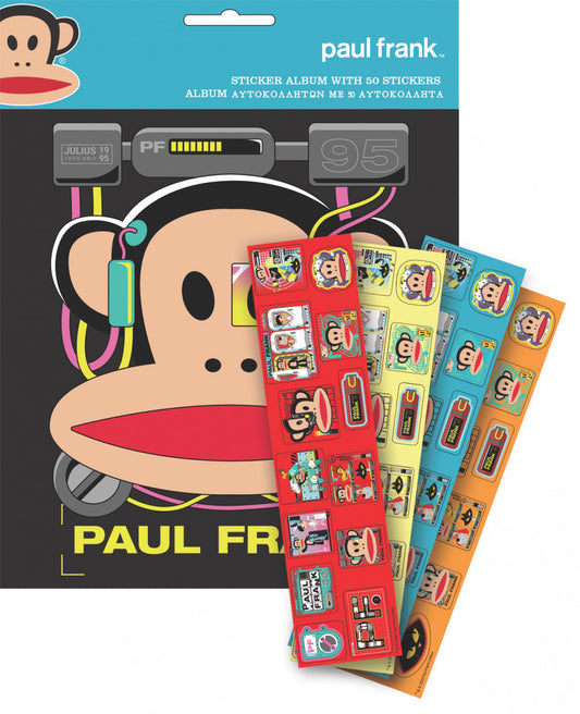 Pola Frenka pērtiķu uzlīmju albums ar 50 uzlīmēm