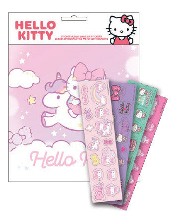 Hello Kitty vienradža uzlīmju albums ar 50 uzlīmēm