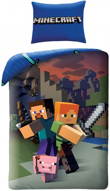 Minecraft Stīva un Aleksa gultasveļas komplekts 140–200 cm, 70–90 cm