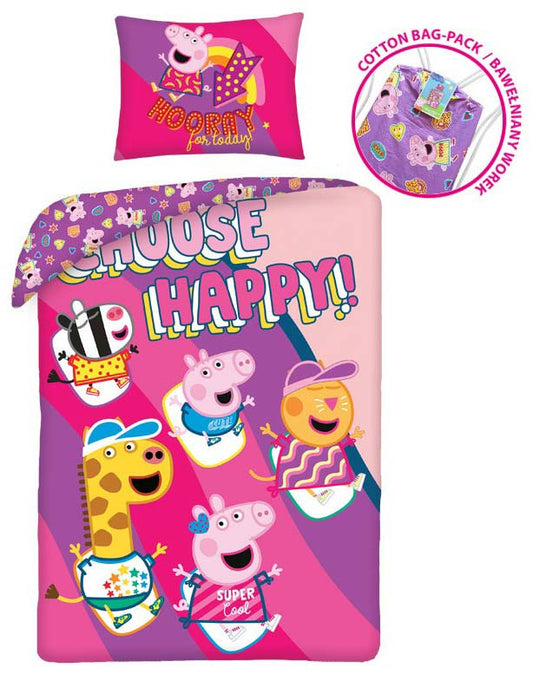 Peppa Pig Happy gultas veļas pārvalks 140–200 cm, 70–90 cm