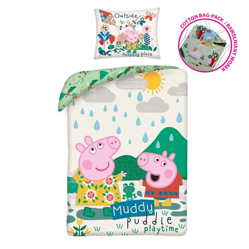 Peppa Pig Muddy gultasveļas pārvalks 140–200 cm, 70–90 cm
