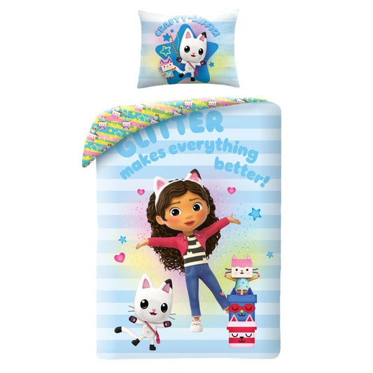 Gabby's Dollhouse Glitter gultasveļas pārvalks 140–200 cm, 70–90 cm
