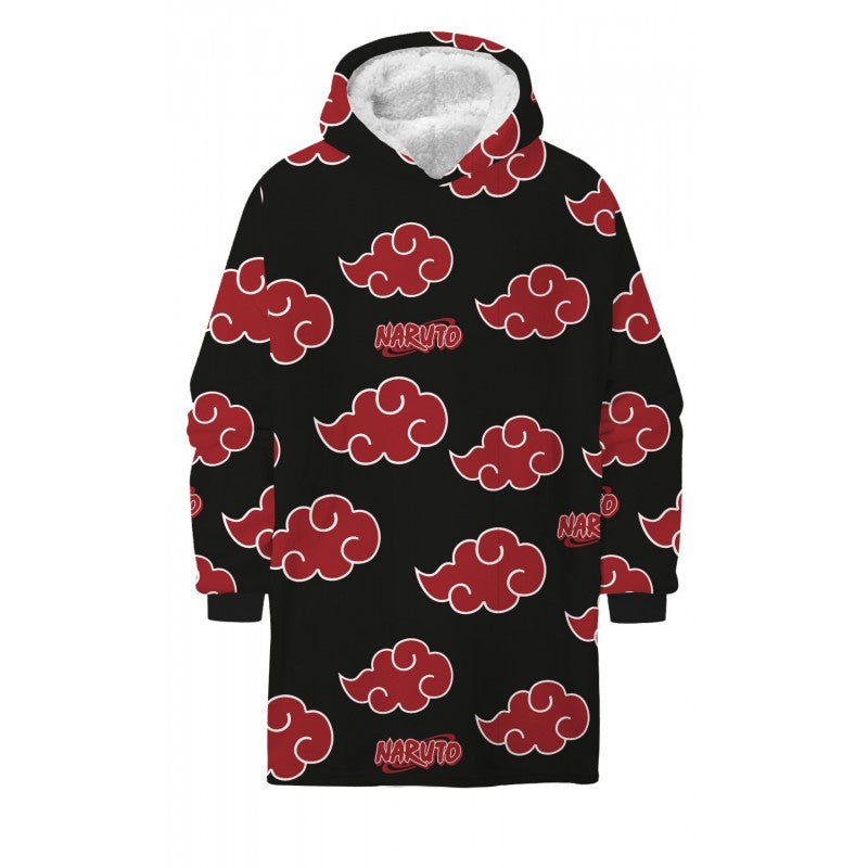 Naruto Akatsuki uzvelkama, oderēta šerpu vilnas sega, pončo