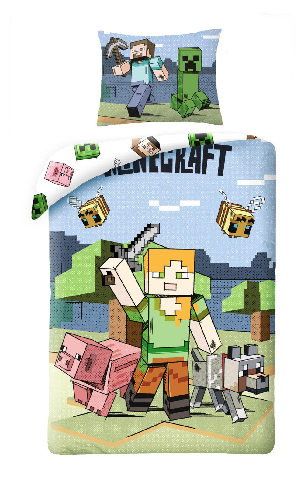 Minecraft Graphic gultasveļas komplekts 140√–200 cm, 70–90 cm mikrošķiedra