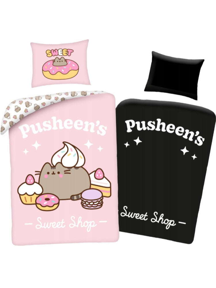 Pusheen Sweet Shop tumsā spīdošs gultasveļas komplekts 140–200 cm, 70 x 90 cm
