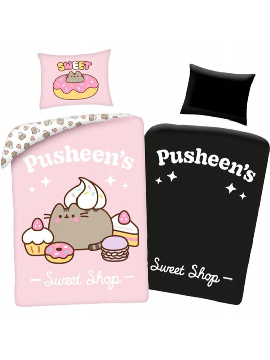 Pusheen Sweet Shop tumsā spīdošs gultasveļas komplekts 140–200 cm, 70 x 90 cm