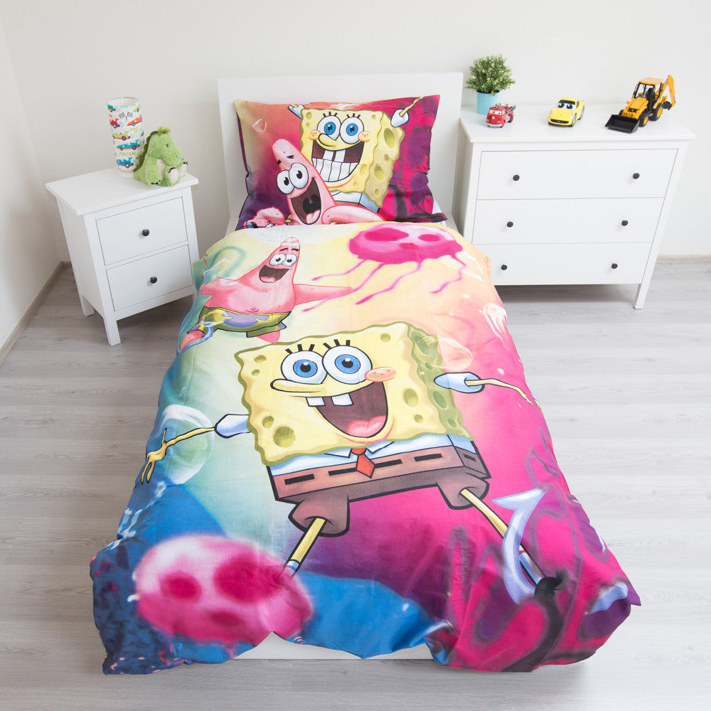 SpongeBob BikiniBottom gultasveļas komplekts 140√ó200cm, 70√ó90cm