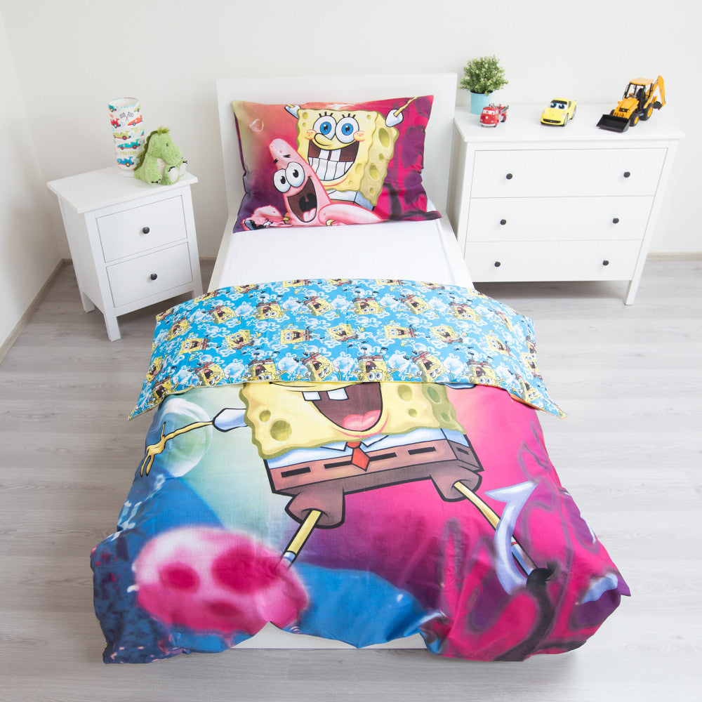 SpongeBob BikiniBottom gultasveļas komplekts 140√ó200cm, 70√ó90cm