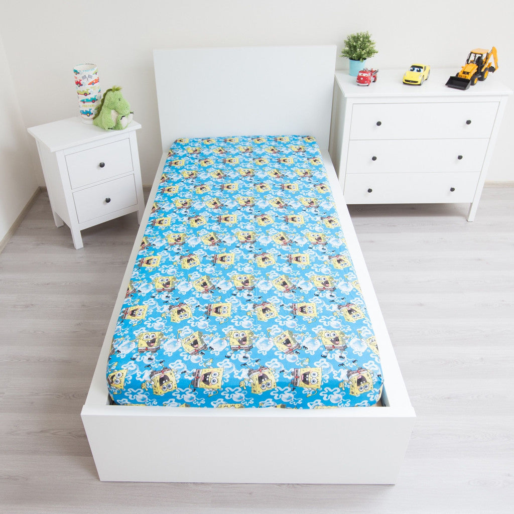 SpongeBob zils palags ar gumiju 90x200 cm