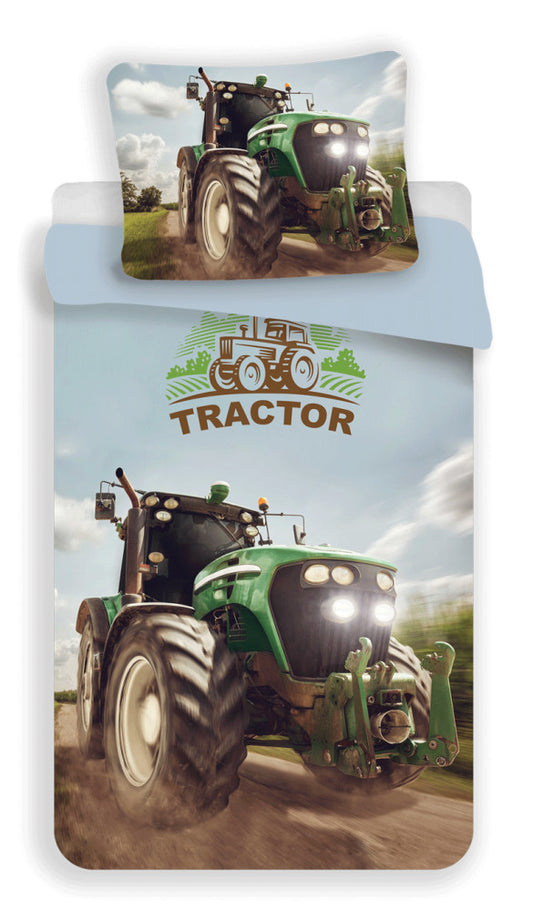 "Tractor Green" gultasveļas komplekts 140x200cm, 70x90 cm, mikrošķiedra