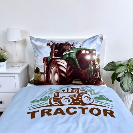 "Tractor Green" gultasveļas komplekts 140x200cm, 70x90 cm, mikrošķiedra