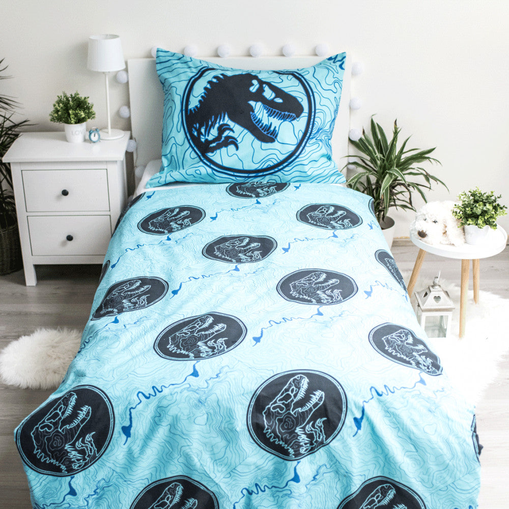 Juras laikmeta pasaules dinozauru izsekotājs, tumsā spīdošs gultasveļas komplekts 140–200 cm, 70 x 90 cm