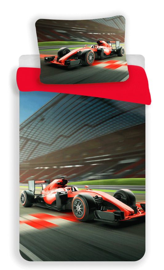 Sarkana Formula 1 gultas veļa, sacīkšu stilā, 140–200 cm, 70x90 cm, mikrošķiedra