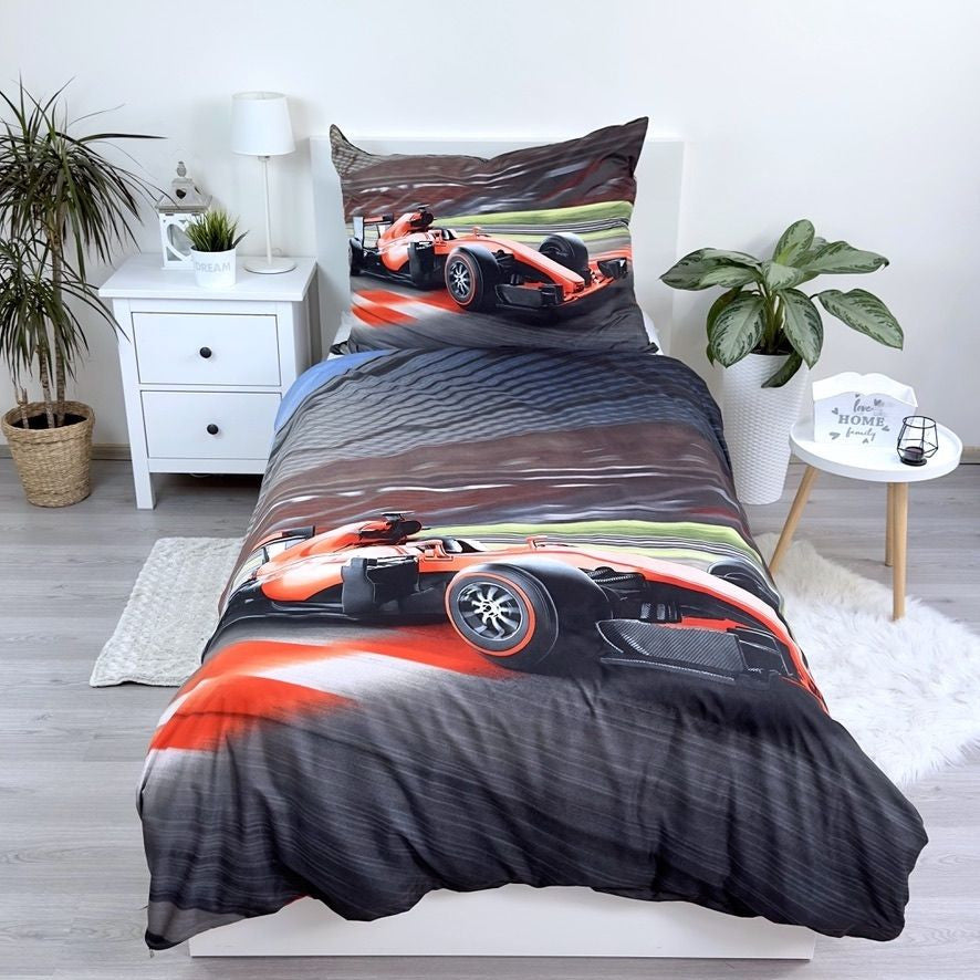 Sarkana Formula 1 gultas veļa, sacīkšu stilā, 140–200 cm, 70x90 cm, mikrošķiedra