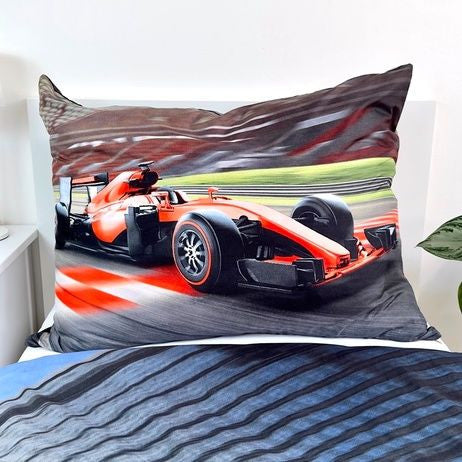 Sarkana Formula 1 gultas veļa, sacīkšu stilā, 140–200 cm, 70x90 cm, mikrošķiedra