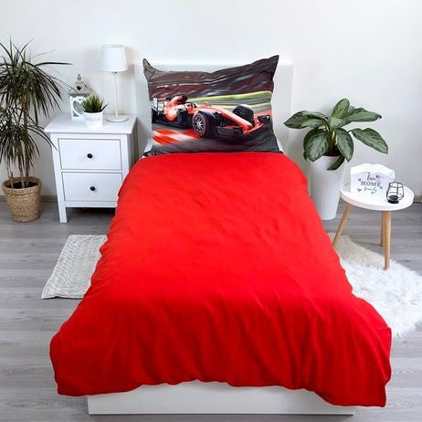 Sarkana Formula 1 gultas veļa, sacīkšu stilā, 140–200 cm, 70x90 cm, mikrošķiedra
