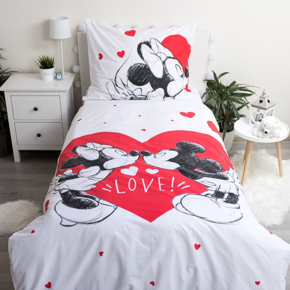 Disney Mickey Minnie Love gultasveļas komplekts 140–200 cm, 70–90 cm