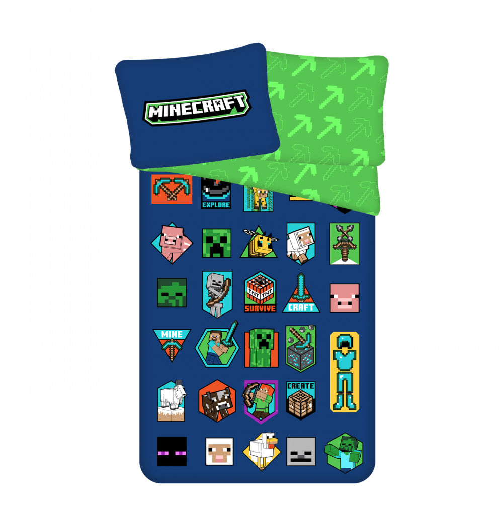 Minecraft Badges gultasveļas pārvalks 140–200 cm, 70–90 cm