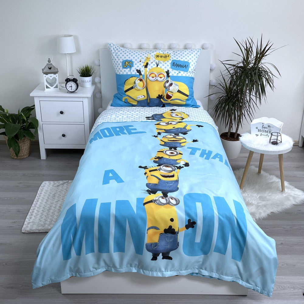 Minions zils gultasveļas komplekts 140√ó200cm, 70√ó90 cm mikrošķiedra