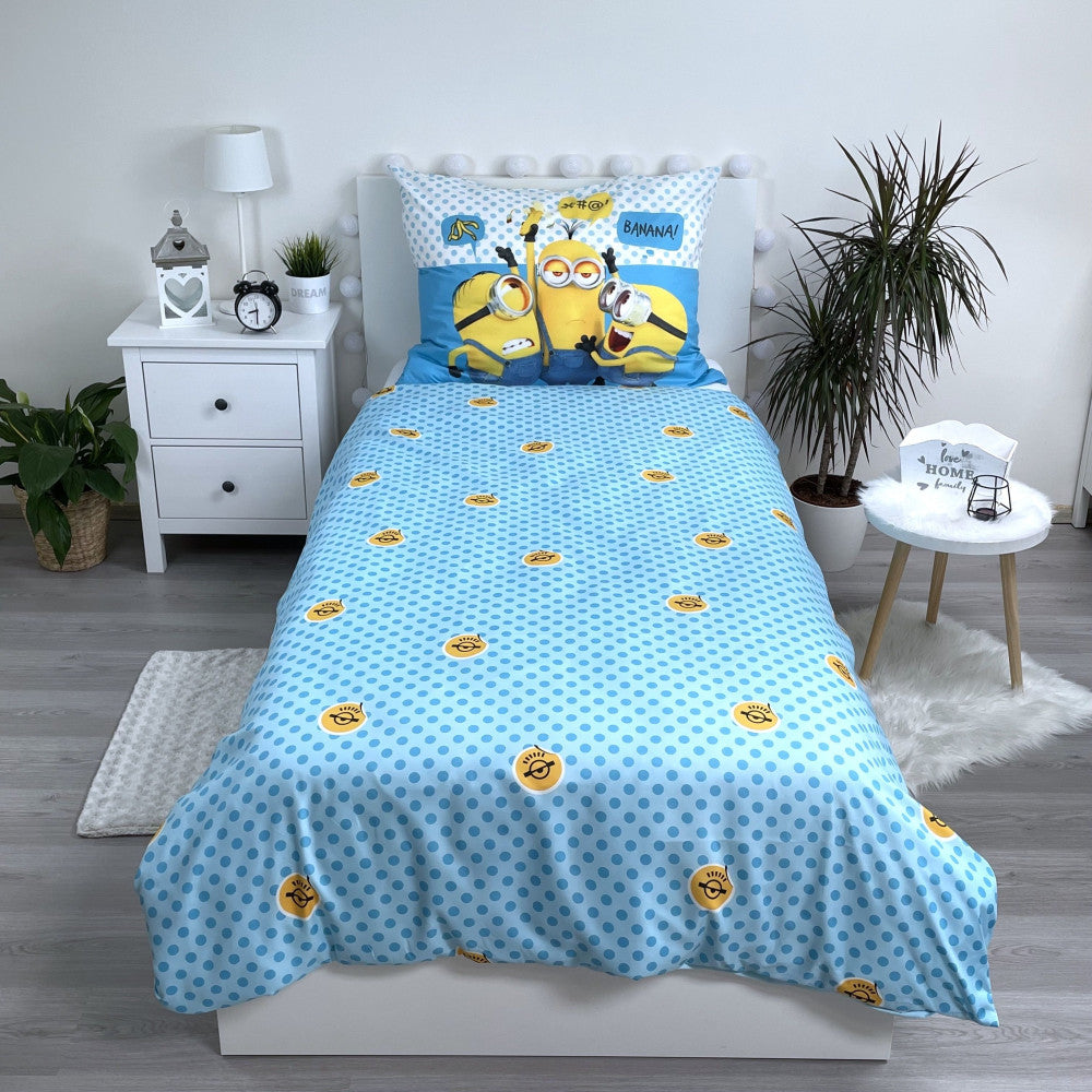 Minions zils gultasveļas komplekts 140√ó200cm, 70√ó90 cm mikrošķiedra