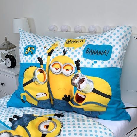 Minions zils gultasveļas komplekts 140√ó200cm, 70√ó90 cm mikrošķiedra