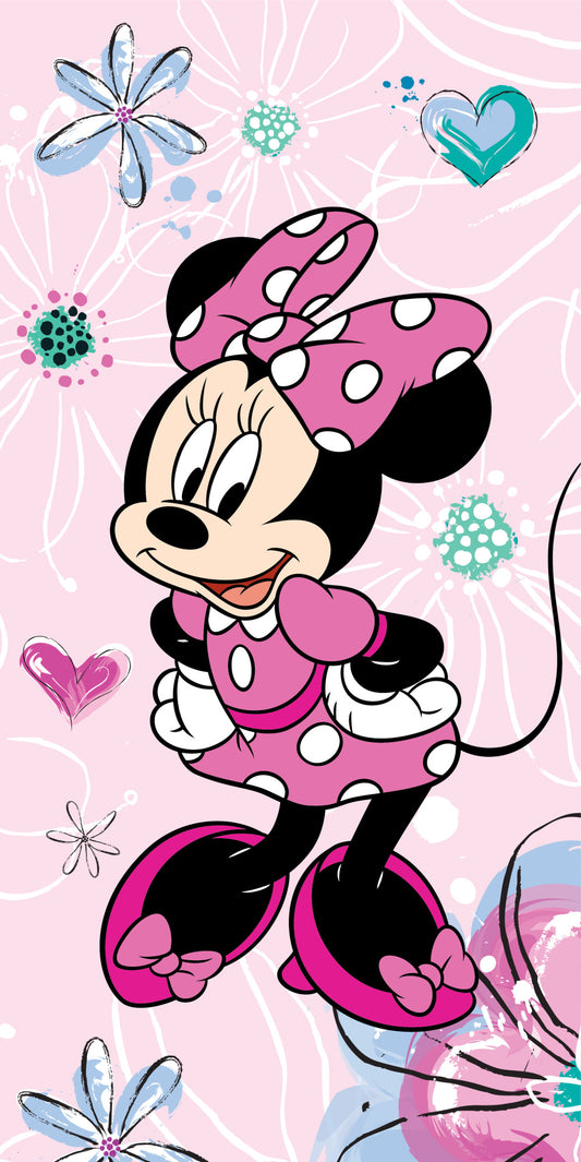 Disney Minnie rozā ziedu pludmales dvielis 70x140cm