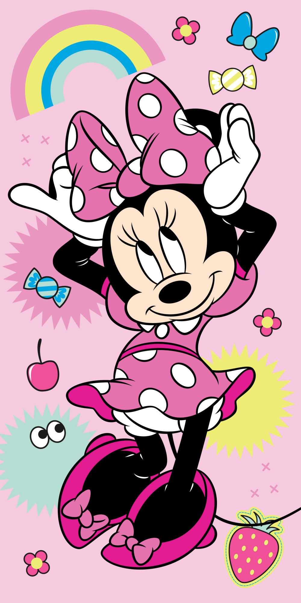 Disney Minnie varavīksnes vannas dvielis, pludmales dvielis 70x140cm