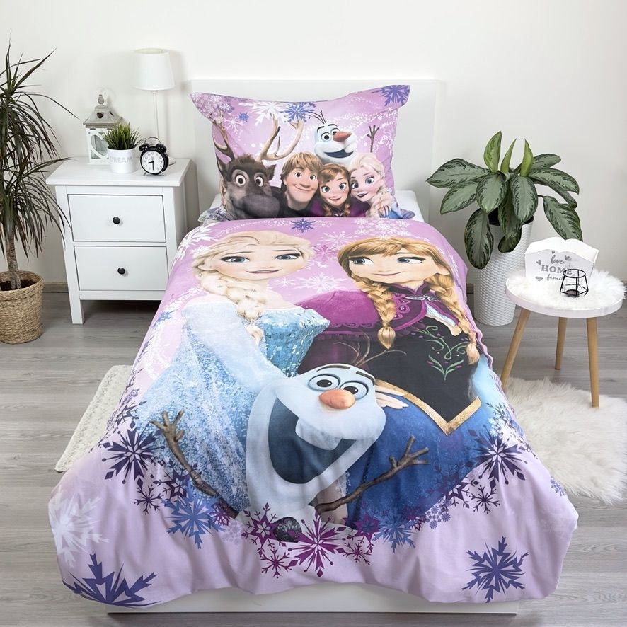 Disney Frozen rozā-violeta gultasveļas komplekts 140√ó200cm, 70√ó90cm