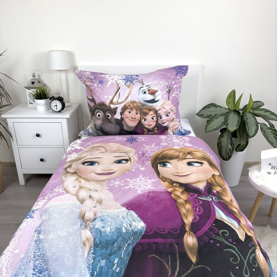 Disney Frozen rozā-violeta gultasveļas komplekts 140√ó200cm, 70√ó90cm
