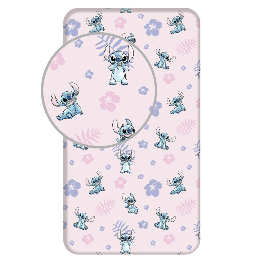 Disney Lilo un Stitch rozā palags ar gumiju 90x200 cm